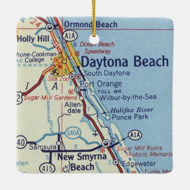 Daytona Beach Classic Map Ceramic Ornament (Back)