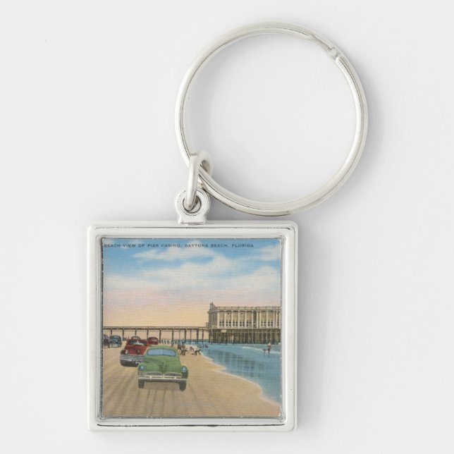 Daytona Beach, FL - Beach View of Pier Casino Keychain (Front)