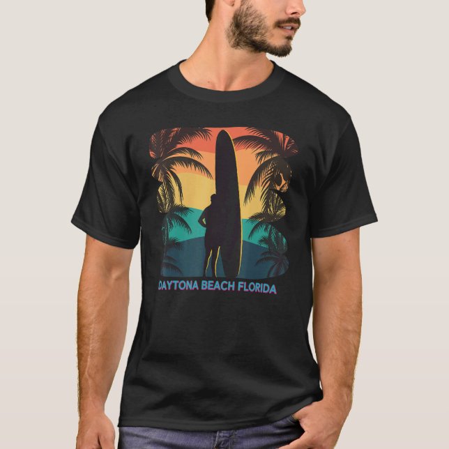 Daytona Beach Florida Fl Palm Tree Surfboard Surfe T-Shirt (Front)
