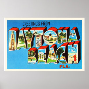 Daytona Beach Florida FL Vintage Travel Souvenir Poster