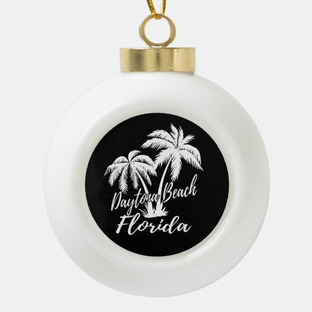 Daytona Beach Florida Palm Trees Beach Ceramic Ball Christmas Ornament (Front)
