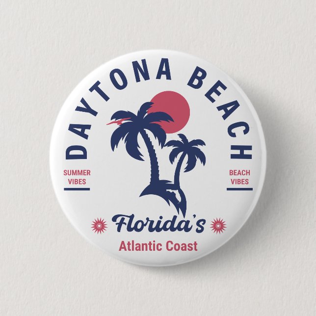 Daytona Beach Florida Palm Trees Souvenirs 60s Button (Front)