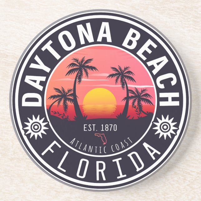 Daytona Beach Florida Palm Trees Souvenirs 60s Coaster (Front)