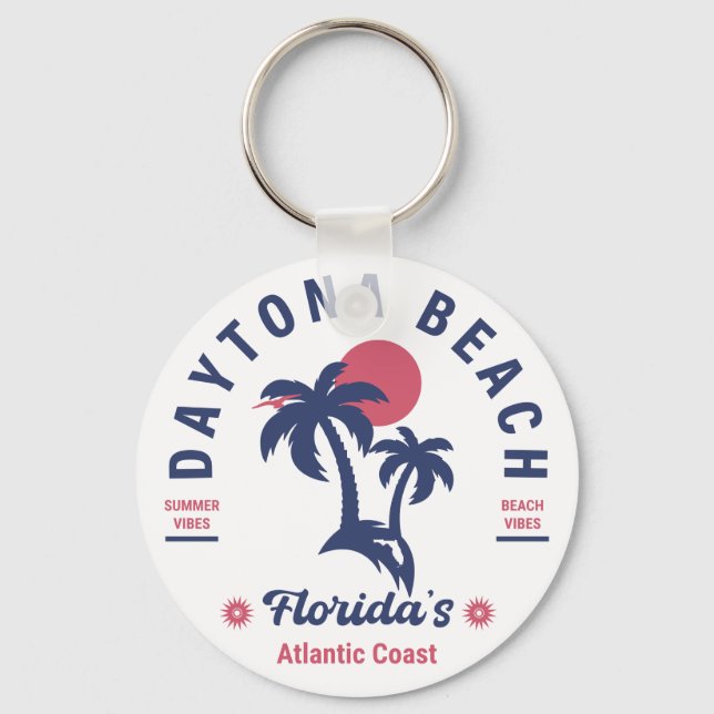 Daytona Beach Florida Palm Trees Souvenirs 60s Keychain (Front)