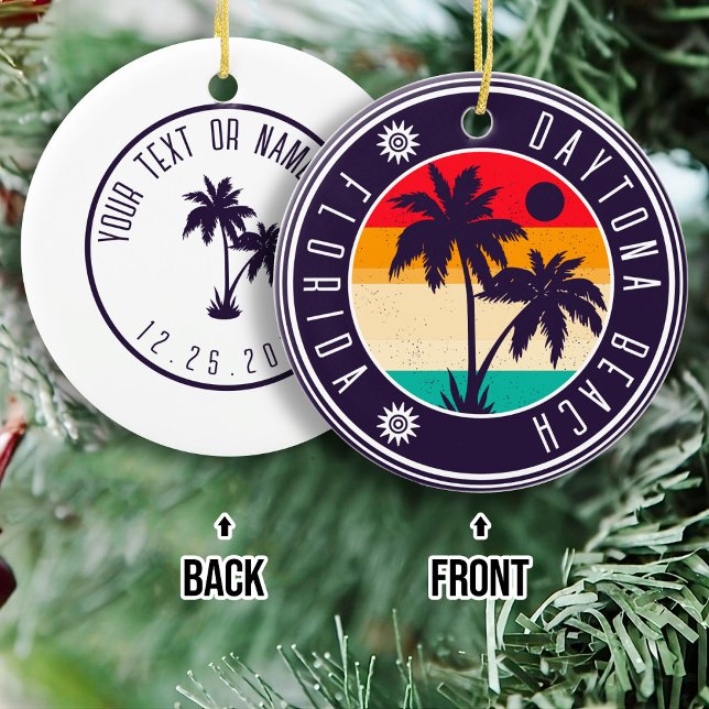 Daytona Beach Florida Retro Palm Tree Souvenir 60s Ceramic Ornament (Creator Uploaded)