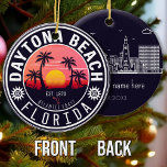 Daytona Beach Florida Retro Sunset Souvenirs 80s Ceramic Ornament<br><div class="desc">Daytona Beach Florida Vintage 60s Souvenirs. Daytona Beach Florida - Retro Tropical Palm Tree 60s Souvenirs Vintage design makes a great Christmas or Birthday gift for fans of Daytona Beach beach. The retro summer vibe design is a perfect gift for travel lovers and tropical destination fans.</div>