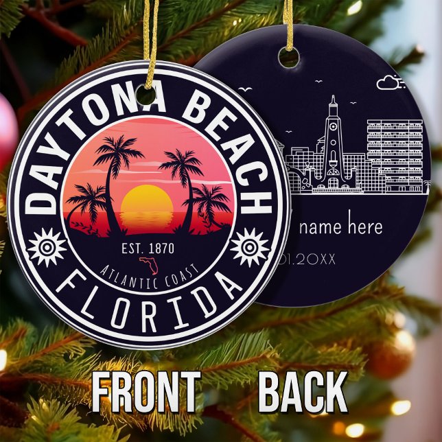 Daytona Beach Florida Retro Sunset Souvenirs 80s Ceramic Ornament (Creator Uploaded)