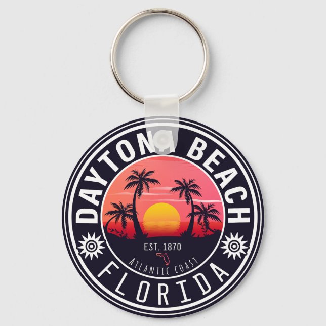 Daytona Beach Florida Retro Sunset Souvenirs 80s Keychain (Front)