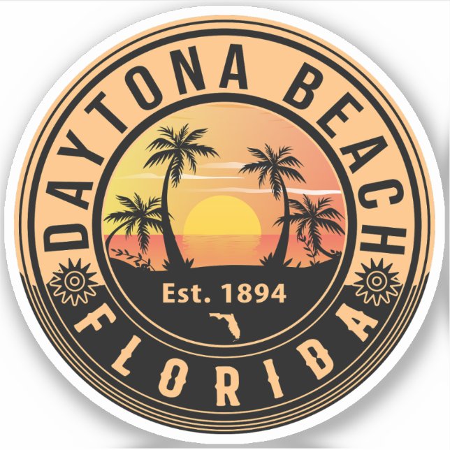 Daytona Beach Florida Retro Sunset Souvenirs Sticker (Front)
