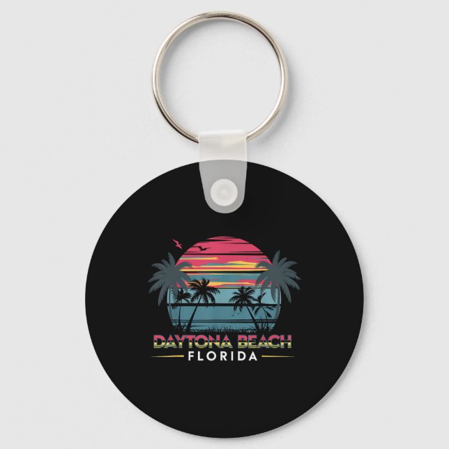 Daytona Beach Florida Summer Vacation Retro Design Keychain (Front)