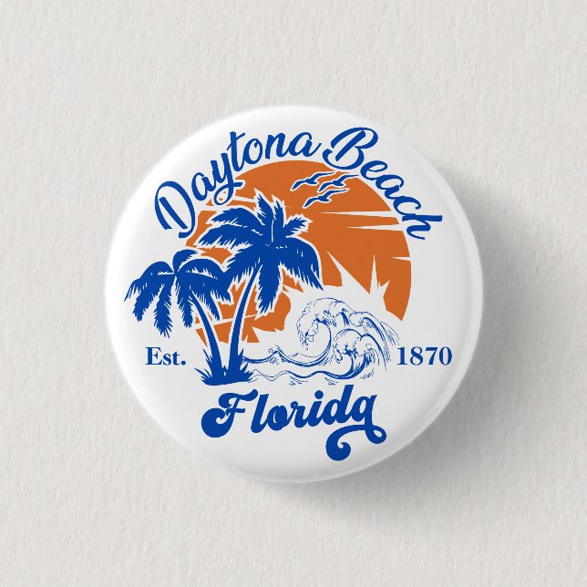 Daytona Beach Florida Summer Waves Vacation 60s Button (Front)