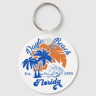 Daytona Beach Florida Summer Waves Vacation 60s Keychain