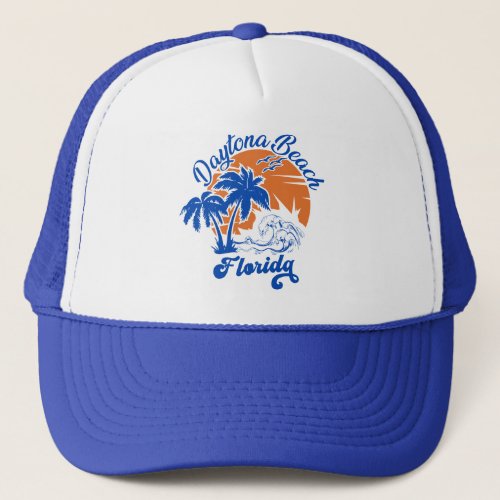 Daytona Beach Florida Summer Waves Vacation 80s Trucker Hat