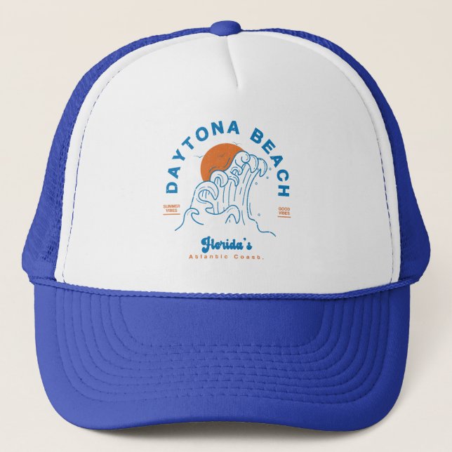 DAYTONA BEACH FLORIDA SUMMER WAVES VACATION TRUCKER HAT (Front)