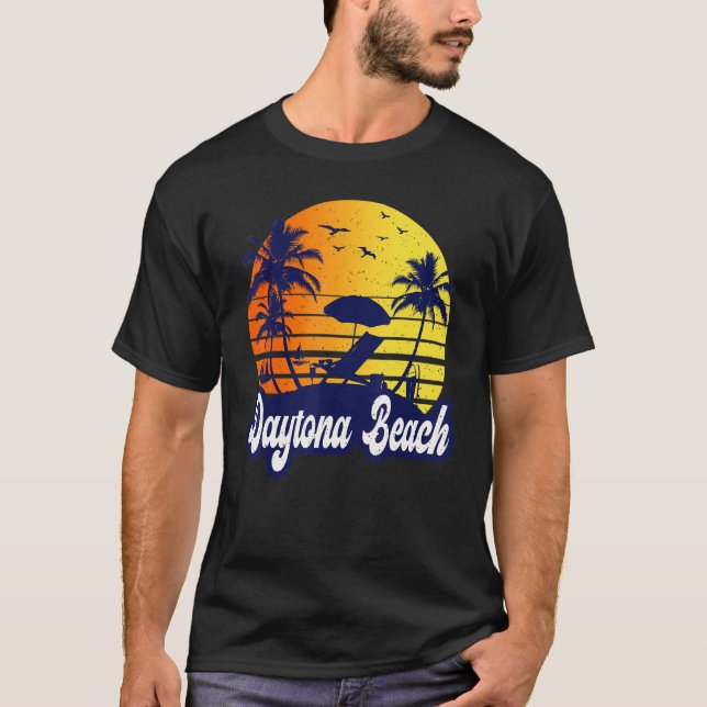 Daytona Beach Florida Sunset Beach Retro T-Shirt (Front)