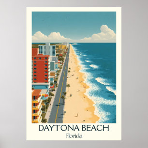 Daytona Beach Florida Vintage Ocean Travel Art Poster