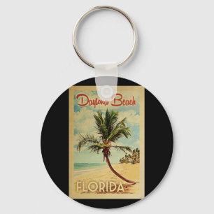 Daytona Beach Palm Tree Vintage Travel Keychain