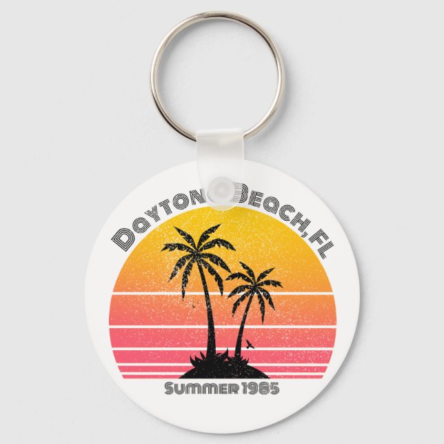 Daytona Beach Retro Sunset Palms Keychain (Front)