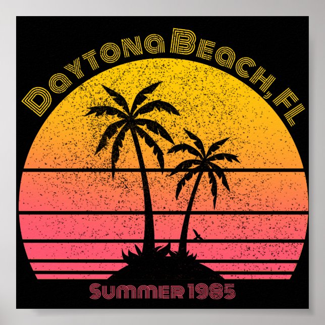 Daytona Beach Retro Sunset Palms Poster (Front)