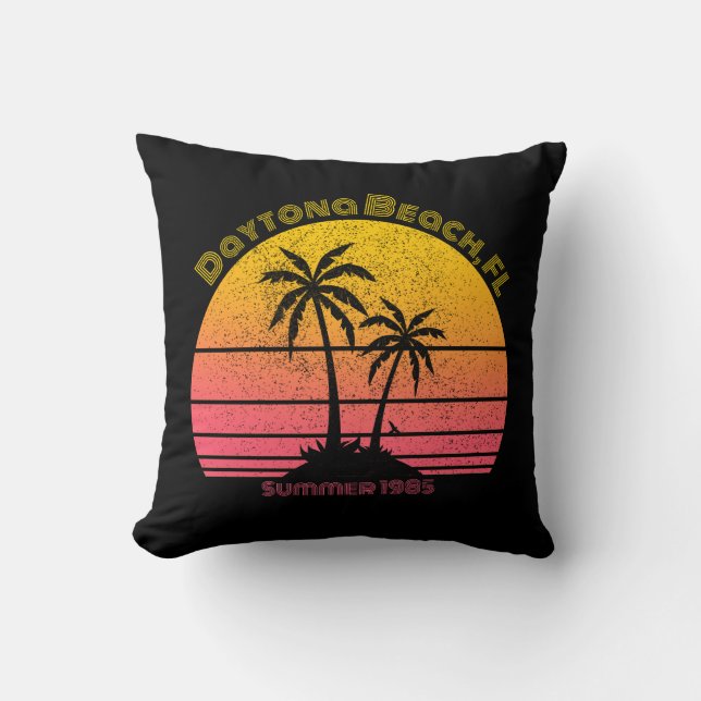 Daytona Beach Retro Sunset Palms Throw Pillow (Front)