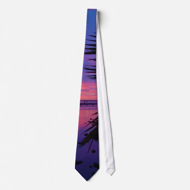 Daytona Beach River Tropical Palm Tree Sunset Tie (Front)