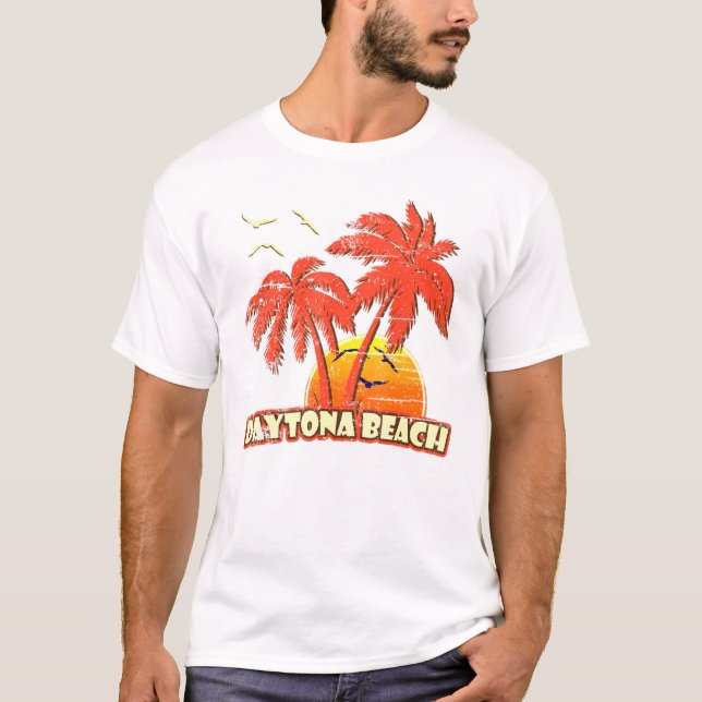 Daytona Beach Summer Palm Trees 80s Beach Sunset T-Shirt (Front)