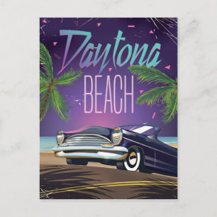 Daytona Beach Vintage Car Travel poster Postcard
