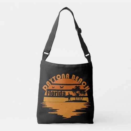 Daytona beach vintage sunset retro landscape crossbody bag