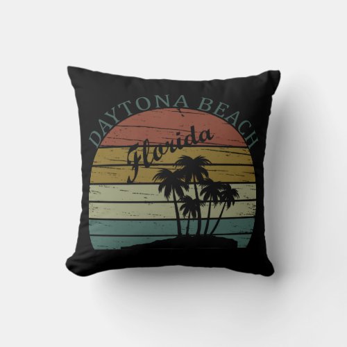 Daytona beach vintage sunset retro landscape throw pillow