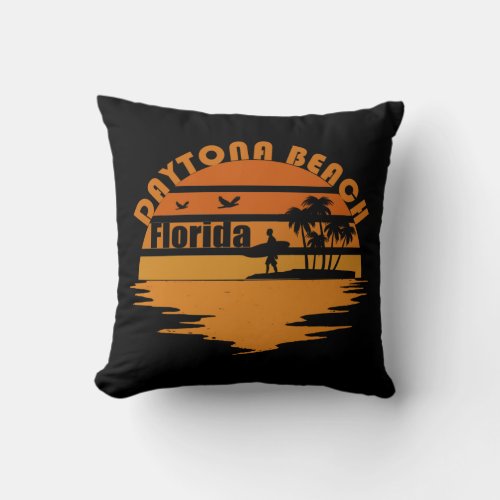 Daytona beach vintage sunset retro landscape throw pillow