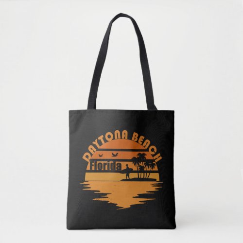 Daytona beach vintage sunset retro landscape tote bag