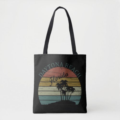 Daytona beach vintage sunset retro landscape tote bag