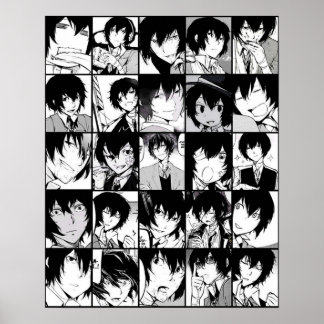 Dazai osamu collage manga black and white version poster