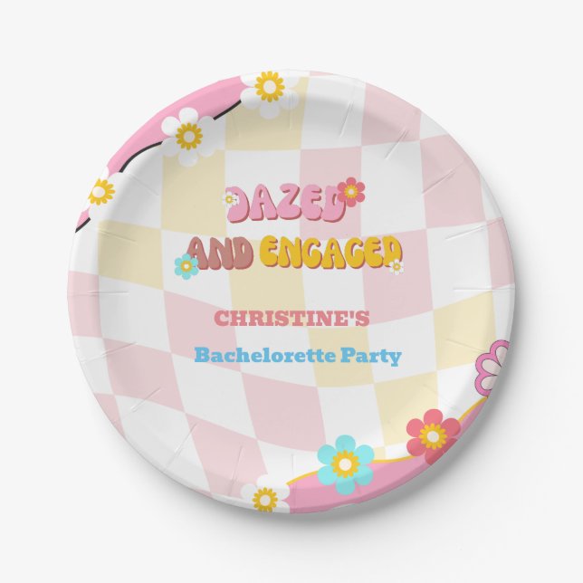 Dazed And Engaged Bachelorette Party Decor 70'S  Paper Plates (Front)