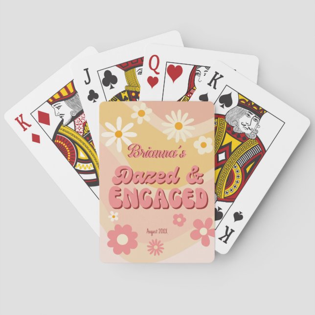 Dazed and engaged groovy daisy bachelorette favors poker cards (Back)