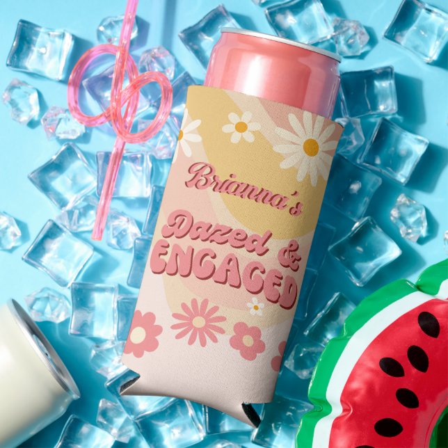 Dazed and engaged groovy daisy bachelorette favors seltzer can cooler (In Situ Summer)