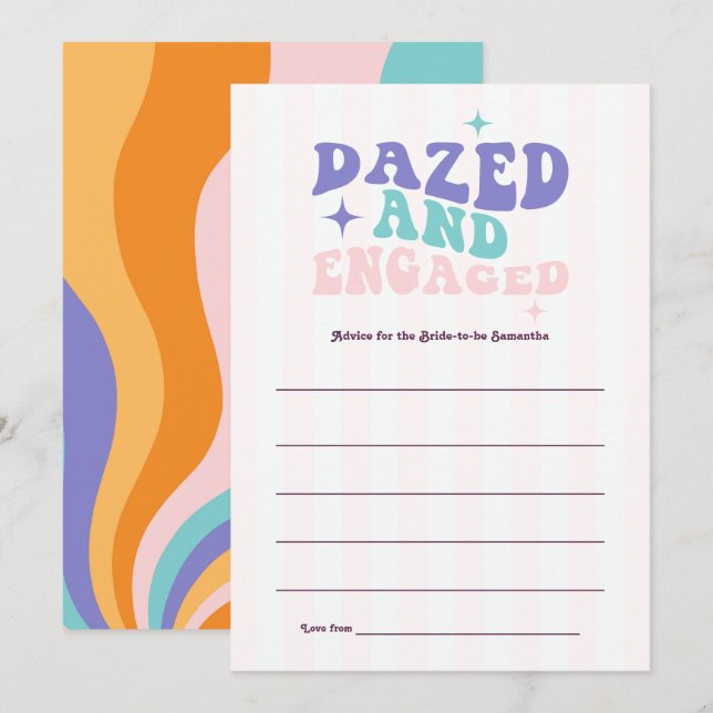 Dazed and Engaged Groovy Retro Bachelorette Bride Advice Card (Front/Back)