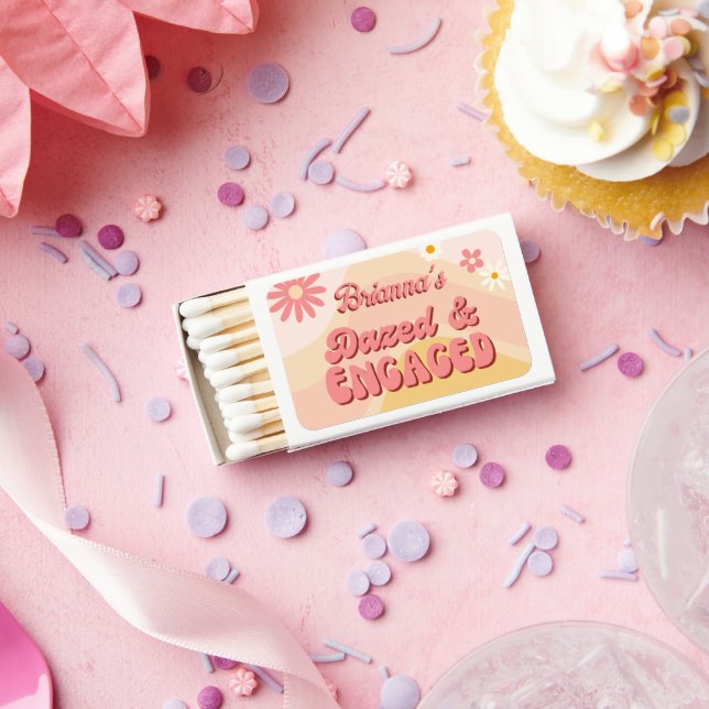 Dazed and engaged groovy retro bachelorette favors matchboxes (Insitu)