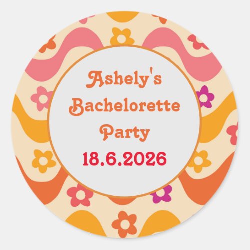 Dazed and Engaged retro 70s Bachelorette party     Classic Round Sticker