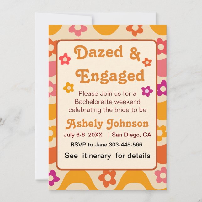 Dazed and Engaged Retro 70s Bachelorette party  Invitation (Front)