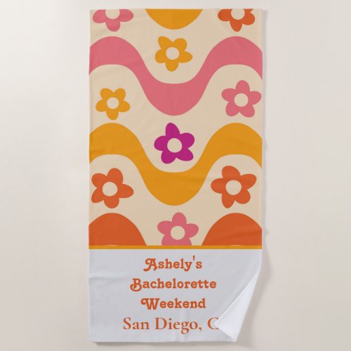 Dazed and Engaged retro 70s Bachelorette weekend  Beach Towel