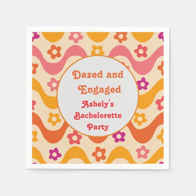 Dazed and Engaged retro Floral Bachelorette party  Napkins (Front)
