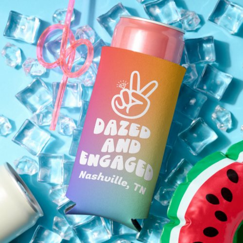 Dazed And Engaged Retro Rainbow Bachelorette  Seltzer Can Cooler