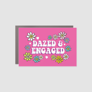 Dazed & Engaged 60s Bachelorette Groovy Pink Daisy Car Magnet