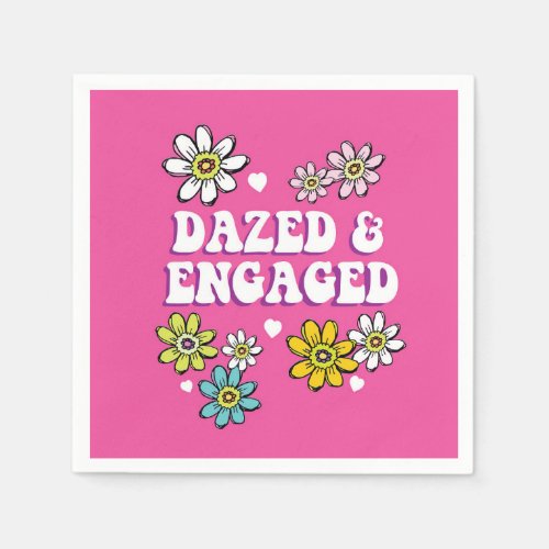 Dazed  Engaged 60s Bachelorette Groovy Pink Daisy Napkins