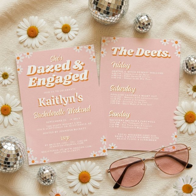 Dazed & Engaged Groovy 70s Bachelorette Itinerary Invitation (Creator Uploaded)