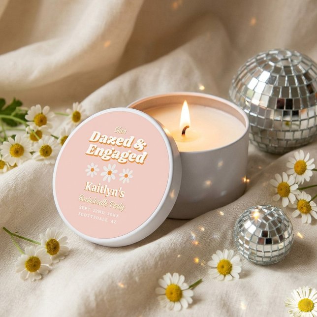 Dazed & Engaged Groovy 70s Bachelorette Party Mini Candle Favors (Creator Uploaded)