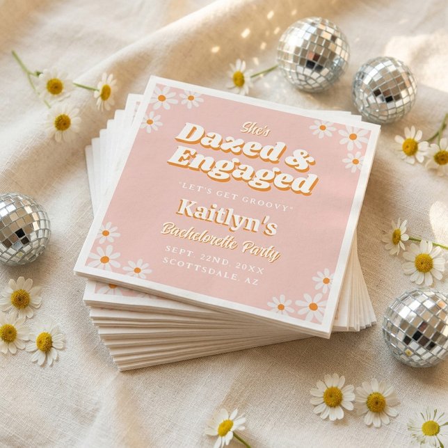 Dazed & Engaged Groovy 70s Bachelorette Party Napkins (Creator Uploaded)