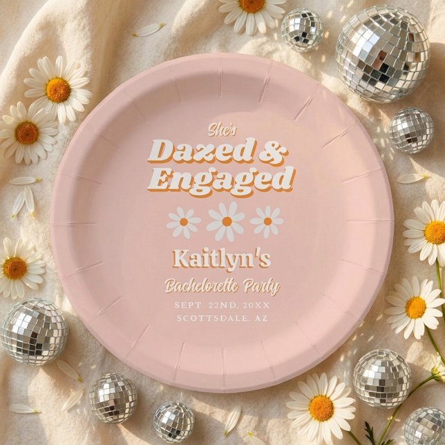 Dazed & Engaged Groovy 70s Bachelorette Party Paper Plates (Creator Uploaded)