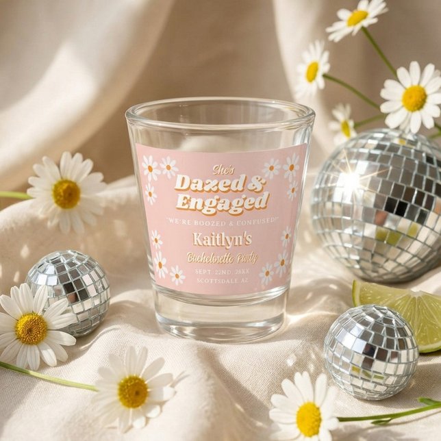 Dazed & Engaged Groovy 70s Bachelorette Party Shot Glass (Creator Uploaded)